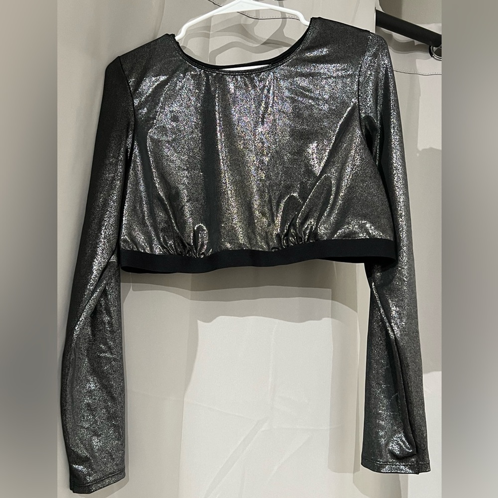 Cropped Silver Long Sleeve Top